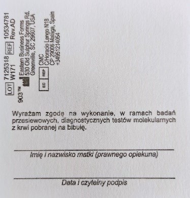 Zgoda na badania molekularne - rewers zgoda na badania molekularne rewers